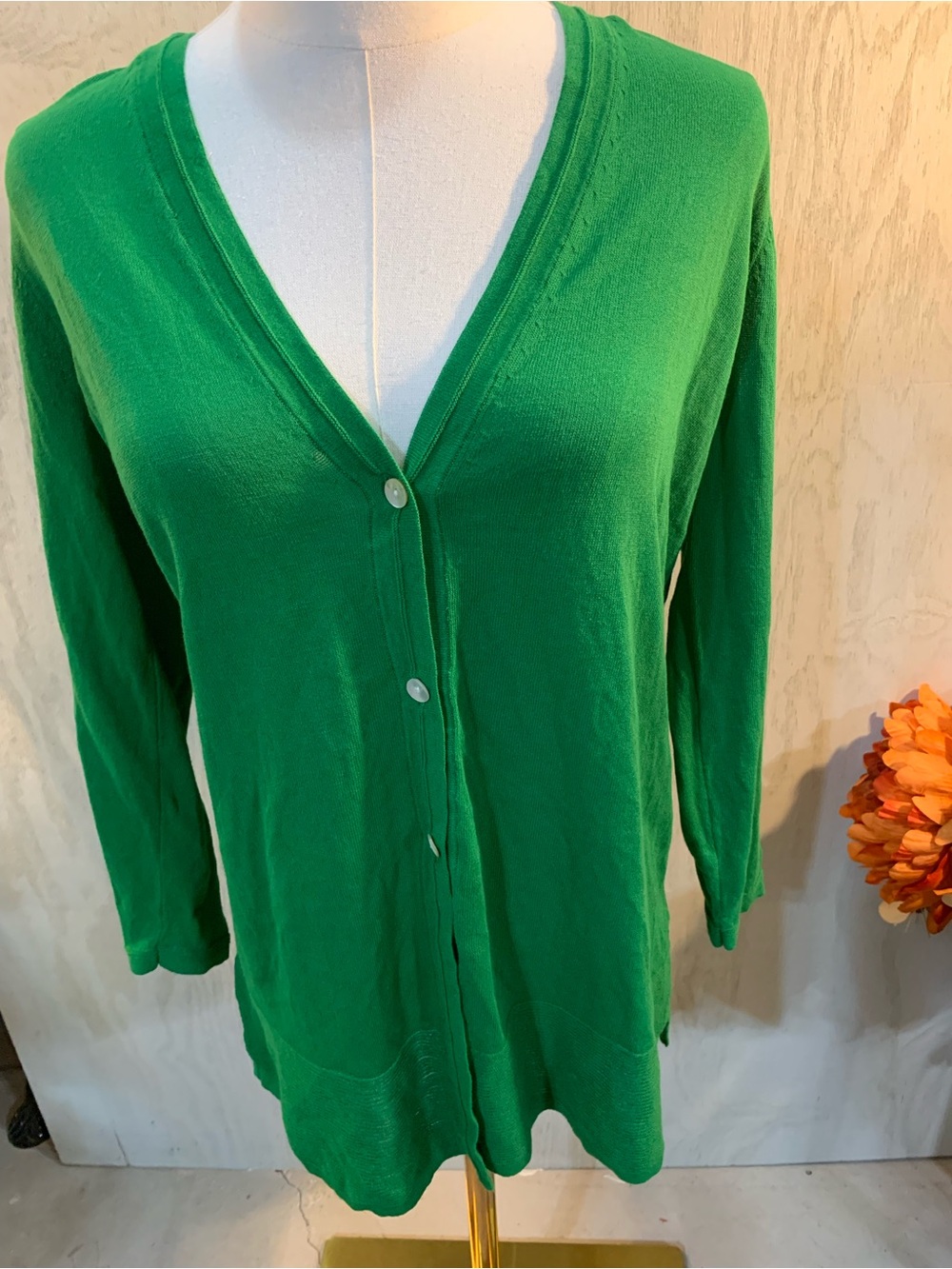 Chico's Bright Kelly Green Knit Cardigan